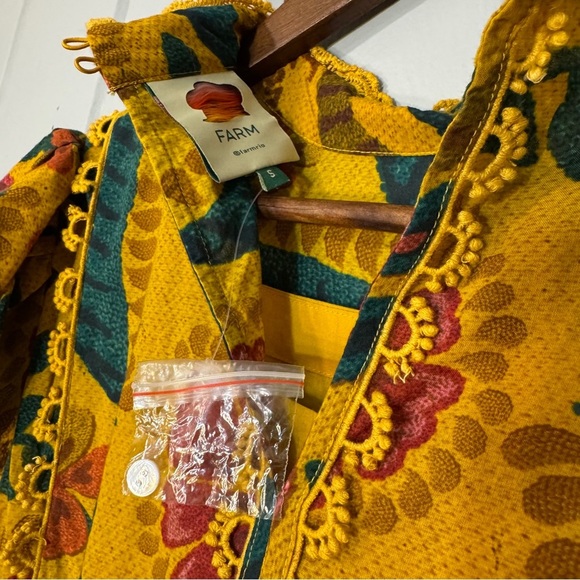 FARM RIO Yellow Flowerdoscopic Mini Dress NWOT Size Small Floral Sash boho‎ - Picture 13 of 16